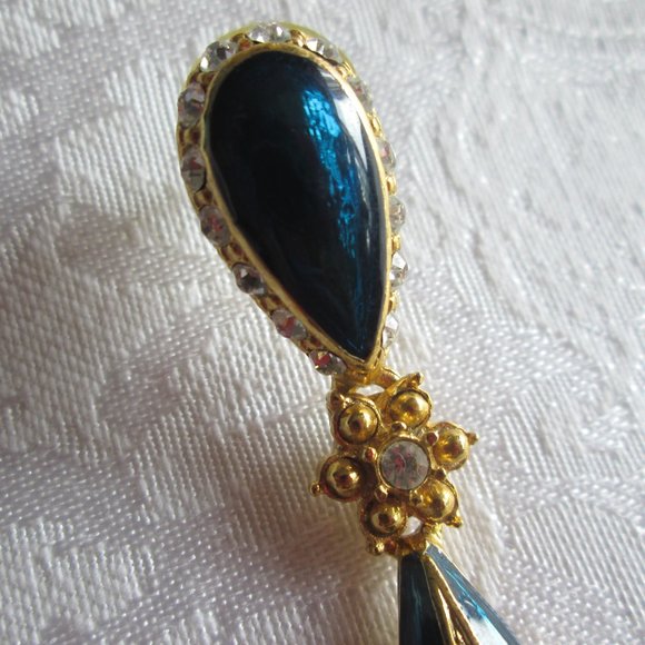 VINTAGE STAR BRIGHT - ROYAL and CRYSTAL TEARDROP EARRINGS - NWOT - Picture 13 of 15